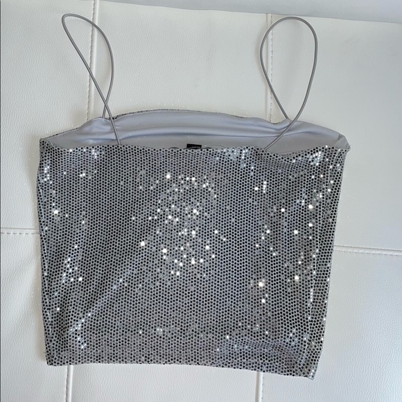 NWOT Forever 21 Sparkly Sliver Glitter Crop Top - Picture 3 of 4